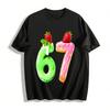 Fun Number 67 Strawberry Dessert Print Casual Top Pure Cotton T-shirt