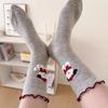 5 Pairs Autumn-Winter Cotton Mid-Tube Socks Ruffled Cartoon Design for Women