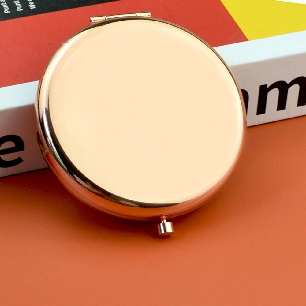 1pc Double-Sided Small Mirror Portable Folding Round Makeup Mirror Rose Gold Simple Men And Women Mini Handheld Pocket Mirror