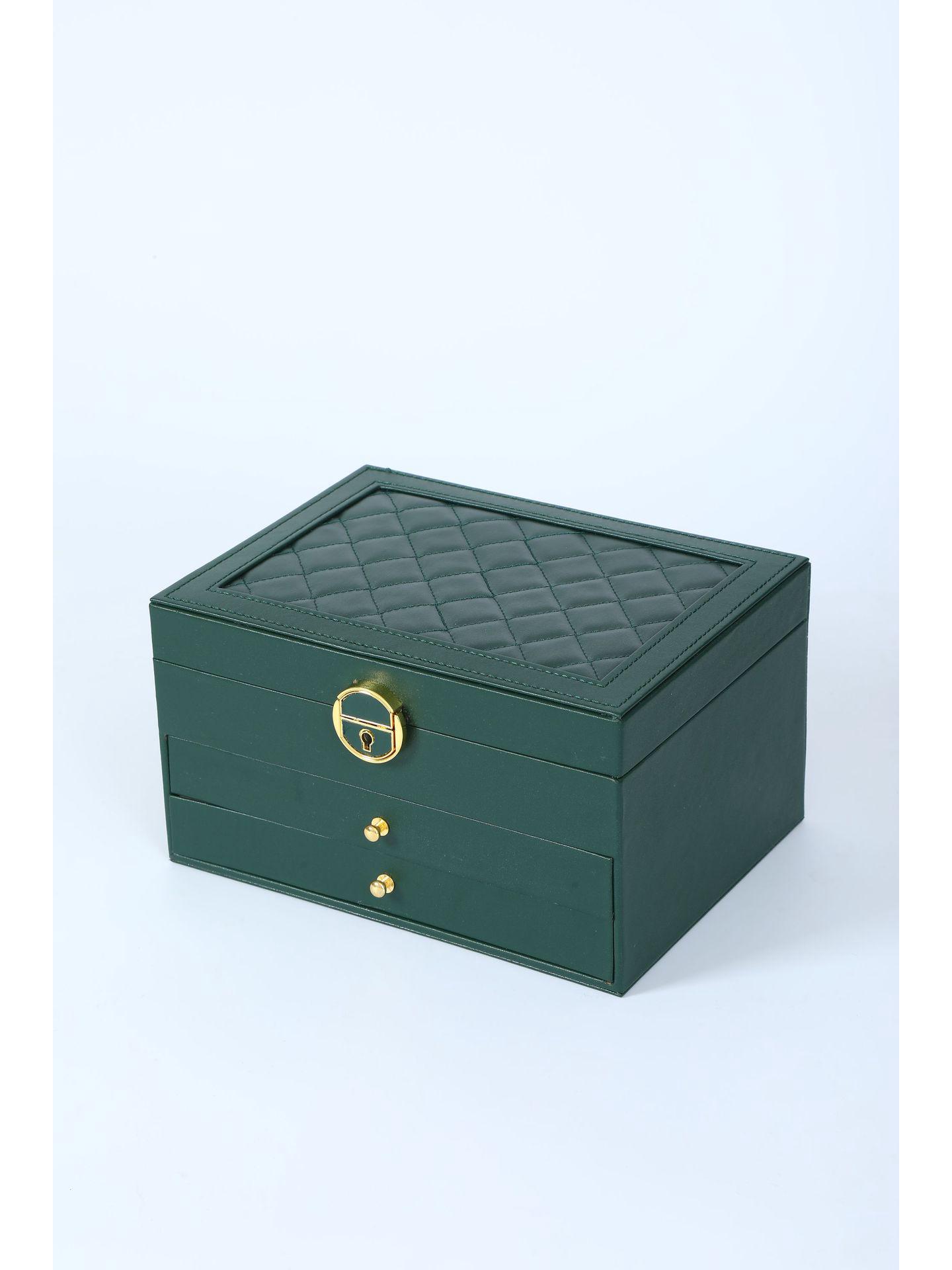 

Шкатулка для украшений из искусственной кожи в европейском стиле с замком - большая вместимость, трехъярусный ящик для сережек и ожерелий 23*17*13.5 cm темно-зеленого