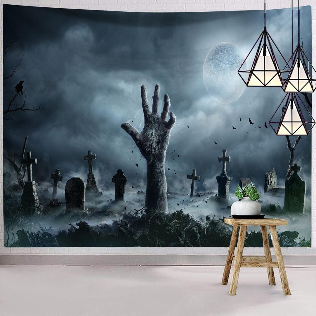Dark Halloween Horror Tapestry Scared of Zombies Wall Hanging Witch Mysterious Woman  Home Decor Holiday Backdrop