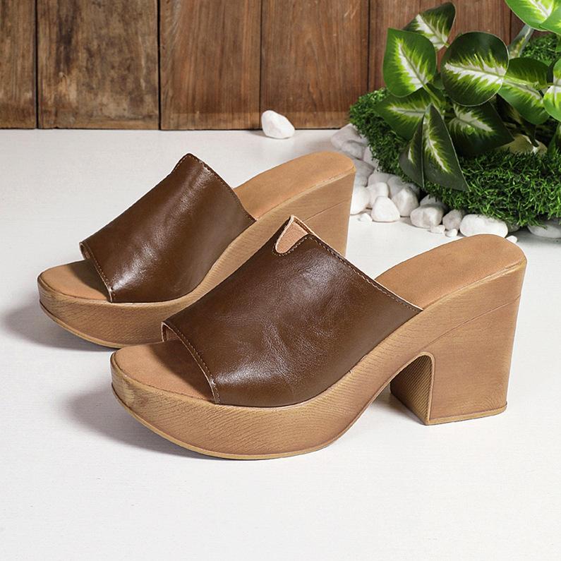 Fashion Black Chunky Platform Sandals Women 2025 Summer Peep Toe High Heels Sandals Woman Plus Size 42 Outdoor Thick Heeled Slippers