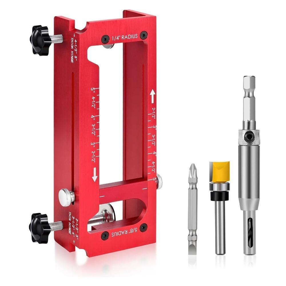 Aluminum Alloy Router Template Kit 1/4in Radius Mortise Jig Hinge Template  For Door Installation