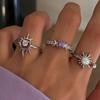 Shiny Sun Moon Ring Set Vintage Gold Tone Adjustable Finger Jewelry Retro Stackable Rings  Teenager
