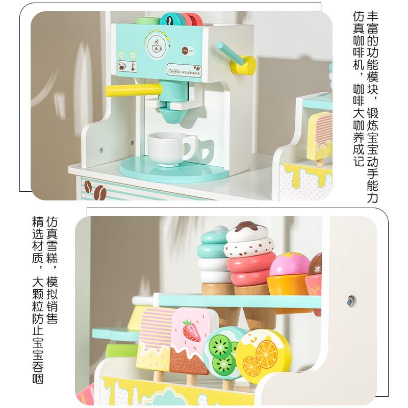 Children's Wooden Simulation Coffee Shop Kitchen Utensils Wooden Children's Toys Simulation Sales Selling Table Play House