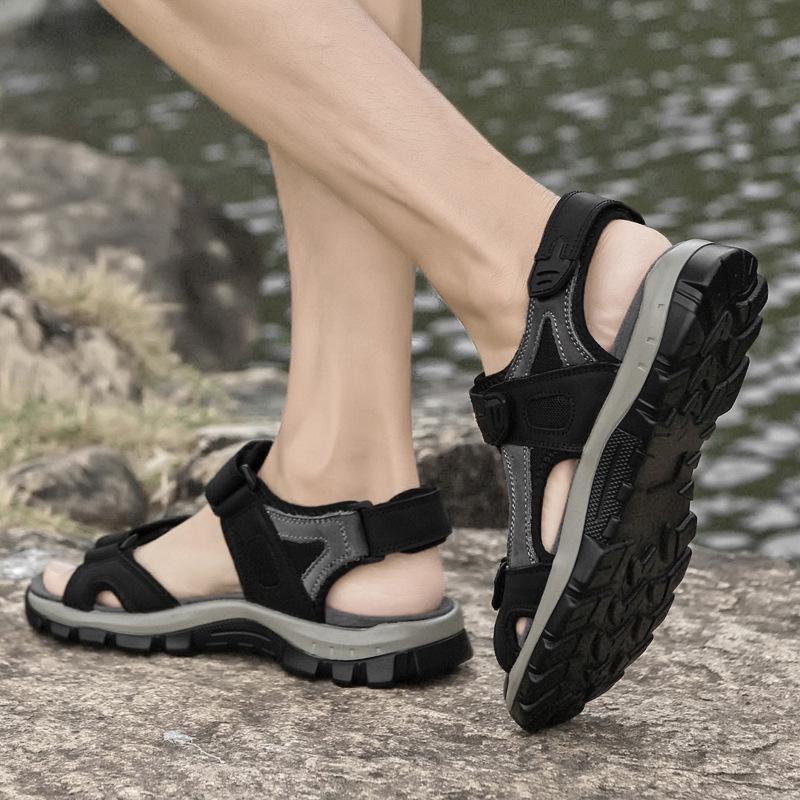 Men's Summer Velcro Cowhide Sandals: First-Layer Beach & Outdoor Wear