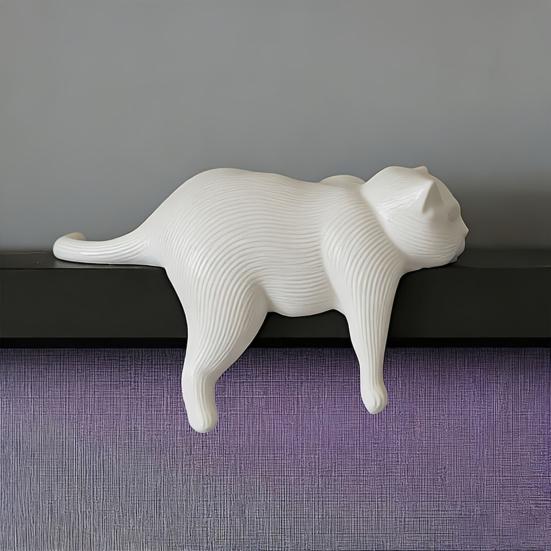 3D Printed Cat Model, Lying Cat Figurine Desk Edge Hanging, Resin Matte Texture Desktop Ornament, Creative Gift for Cat Lovers
