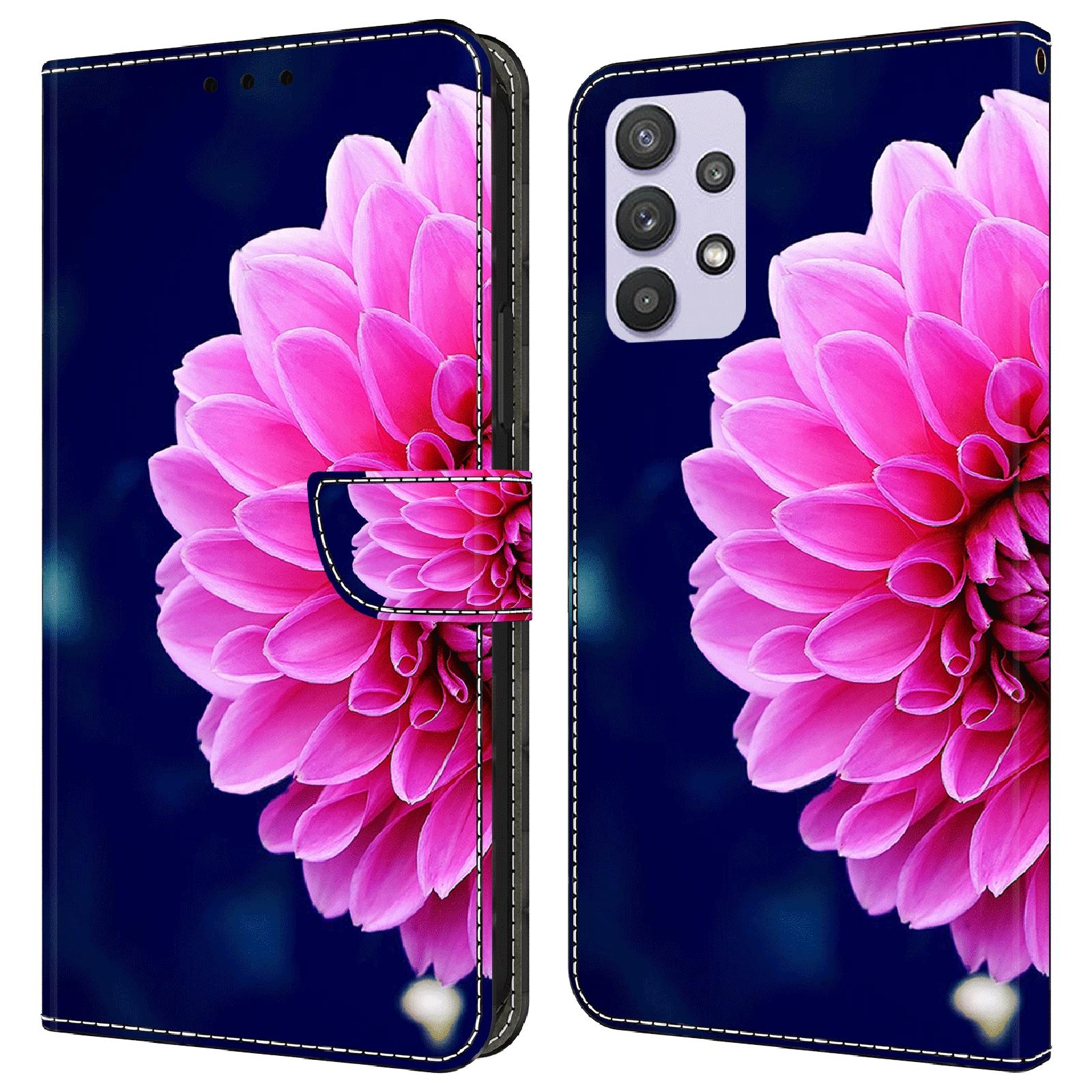 

For Samsung Galaxy A32 5G Leather Phone Case 3D Pattern Printing Stand Wallet Folio Cover Pink Flowers