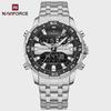 Fashion Golden Men Watch Multi-functional Quartz Wrist Watches Quartz Analog + LED Digital Movement Waterproof Steel Strap