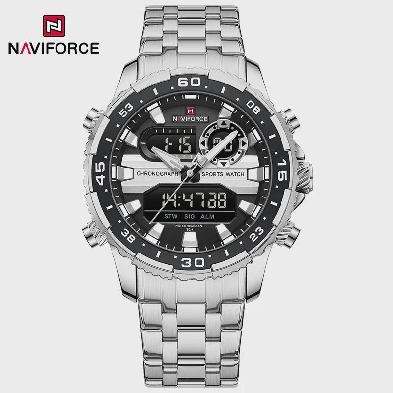 

Fashion Quartz Analog + LED Digital Men Watch Fashion Quartz Wrist Watches Sport Waterproof Steel Strap Alarm Clock Silver Strap