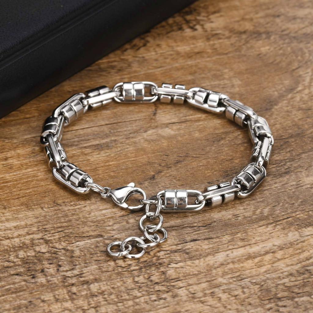 Pill Shaped Chain Bracelet for Men Boys,Chunky Stainless Steel Chain Links Wristband,Rock Punk Trendy Jwelry Gifts
