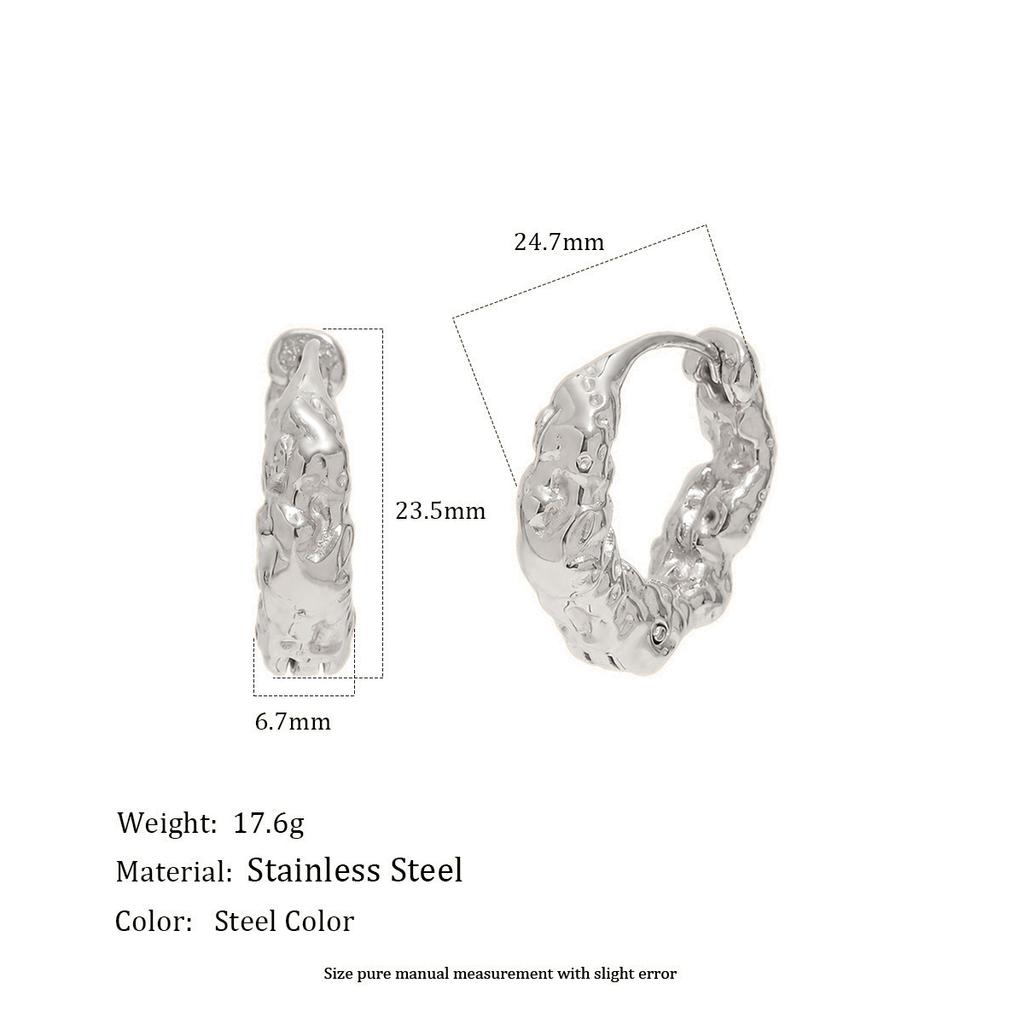Stainless Steel Irregular Hammered Texture Hoop Earrings for Women 18K Gold Plated Geometric Round Circle Huggies Ear Buckle