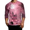 Men's Casual Halloween Print Round Neck 3/4 Sleeve T-Shirt
