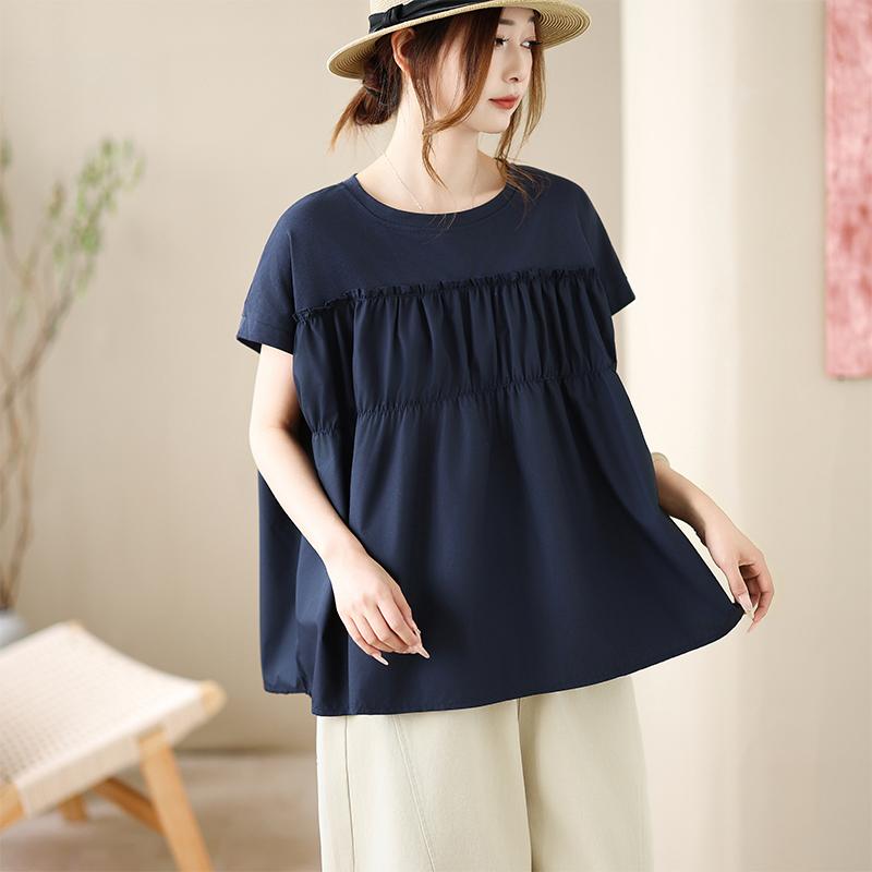 DIMANAF 2026 Plus Size Summer Women T-Shirts Casual Lady Tops Tunic Solid Shirt Oversize Loose Tees Cotton