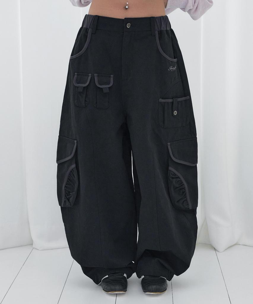 FANCY CLUB Cargo Work Balloon Pants (Black) F26Qd153