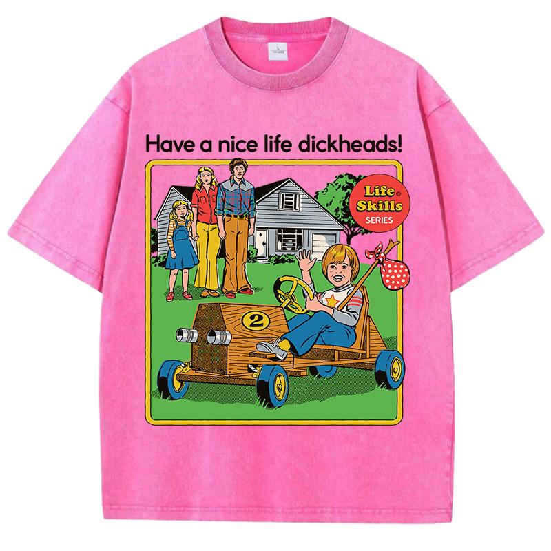 Life Skills Series Printing Washed Tee Shirt Mans Summer Crewneck Clothes Soft Cotton Short Sleeve Casual T-Shirts