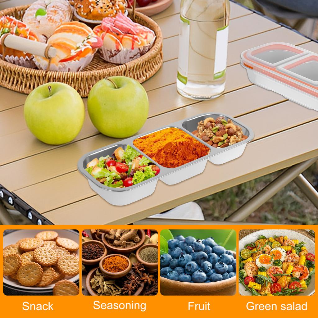 2 Stück Bento Lunchbox mit Deckel Edelstahl unterteilt Snackbehälter Tragbar Auslaufsicher Lunchbox Wiederverwendbarer Lebensmittelbehälter Büro