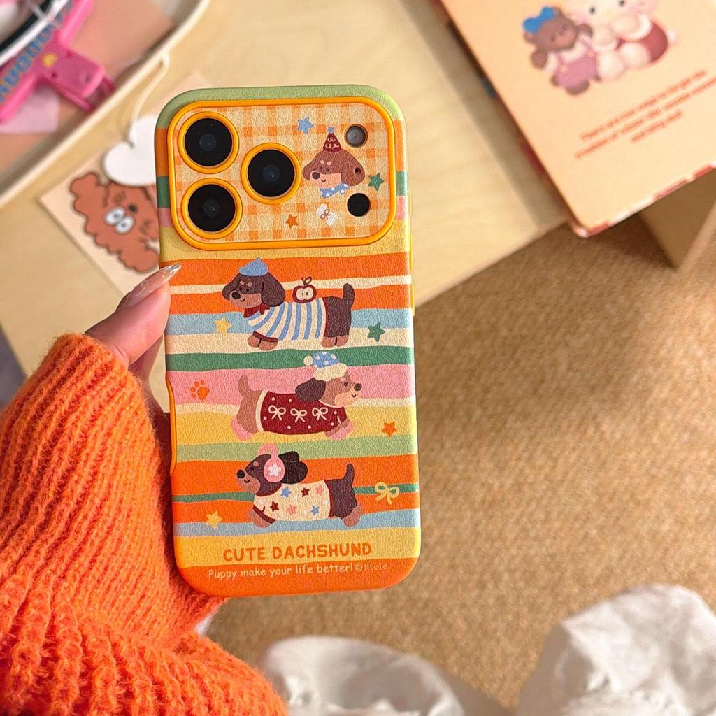 Cartoon Dachshund iPhone 17 Pro Max Case with Apple 16 Lanyard & Drop-proof Protection.