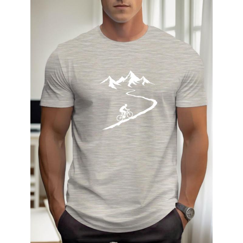 Summer  men's casual loose and fashionable cycling pattern printed sports short sleeved round neck T-shirt top