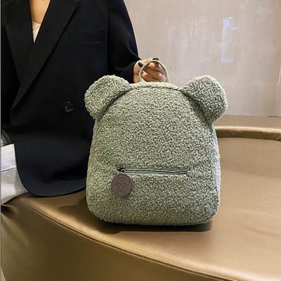 Zaino da viaggio dolce in stile orso peloso carino da donna, borsa da scuola di alta qualità, borsa da ragazza solida e morbida da donna