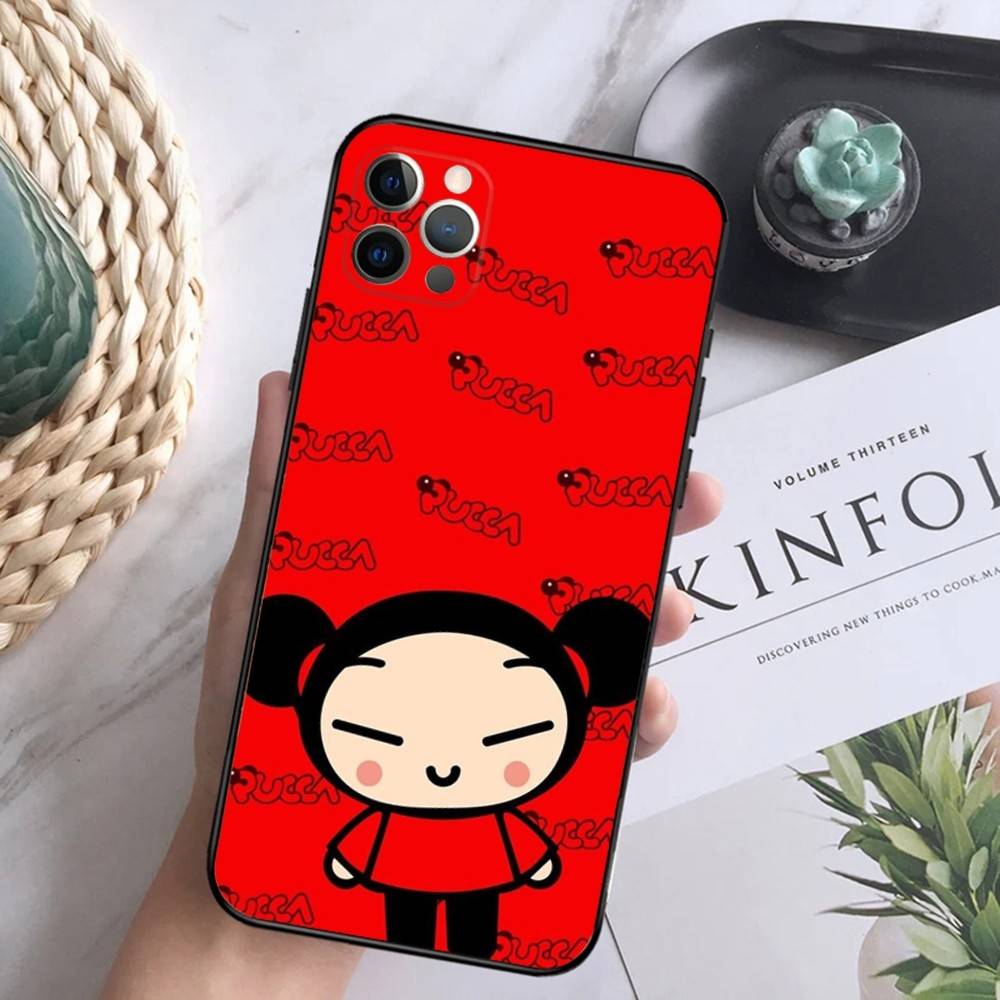 Cartoon P-Pucca Phone Case For iPhone 16,15,14,13,12 Mini 11 Pro XR,X,XS,MAX 7,8 Plus Silicone Cover Soft Black