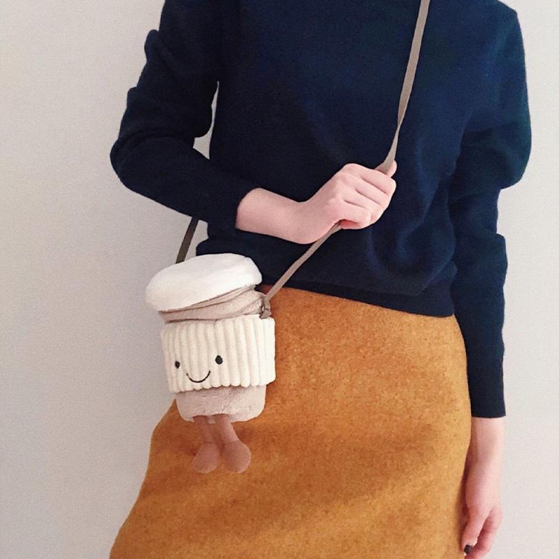 Soft Plush Woolen Bucket Bag For Women, Crossbody Shoulder Bag, Light Grey, Zipper Closure Ideal For Daily Use Characters)