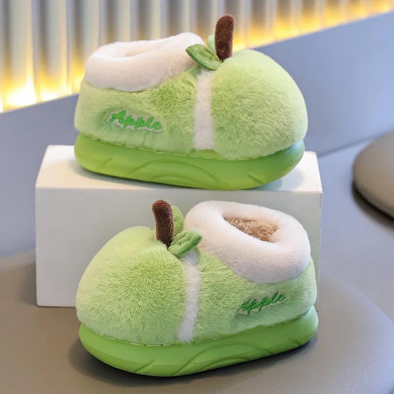 Fashion New baby kawaii fruit slippers winter home heel wrapped shoes kids lovely apply slipper boys girl warm house slip on boot shoes