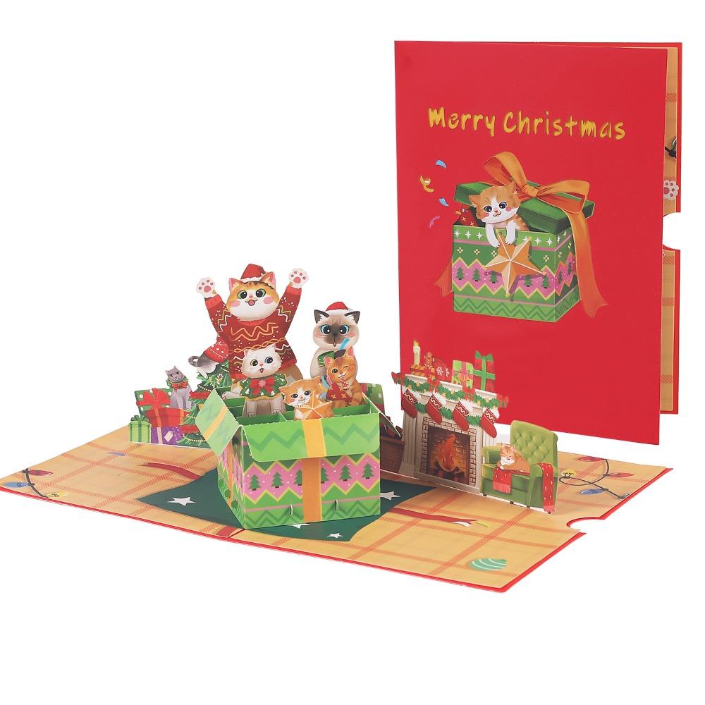 Hot Stamping Christmas Greeting Card Hollow Paper Carving Popup Card Holiday Greeting