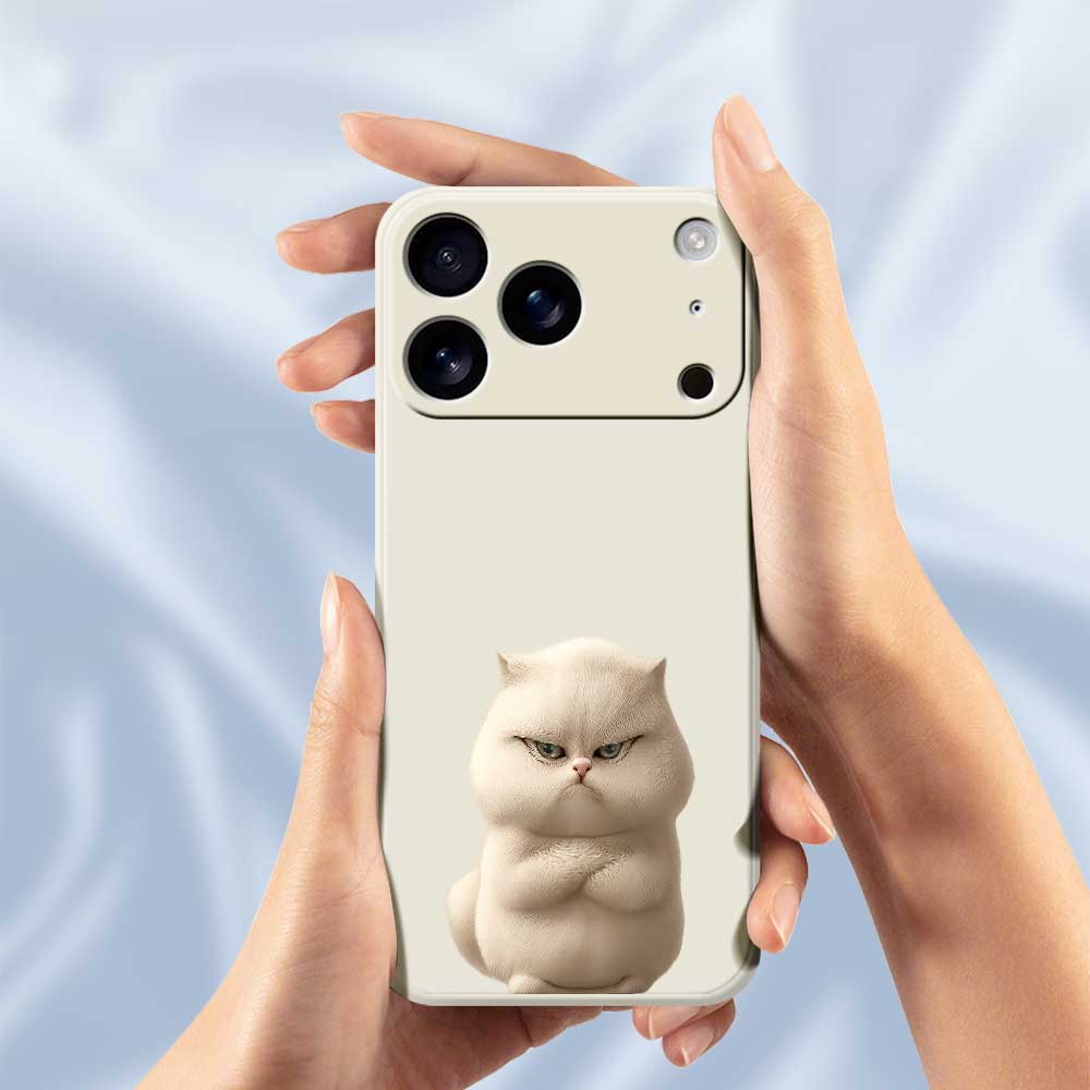For iPhone 17 Pro Case Angry Cat Pattern Printing Straight Edge TPU Phone Back Cover