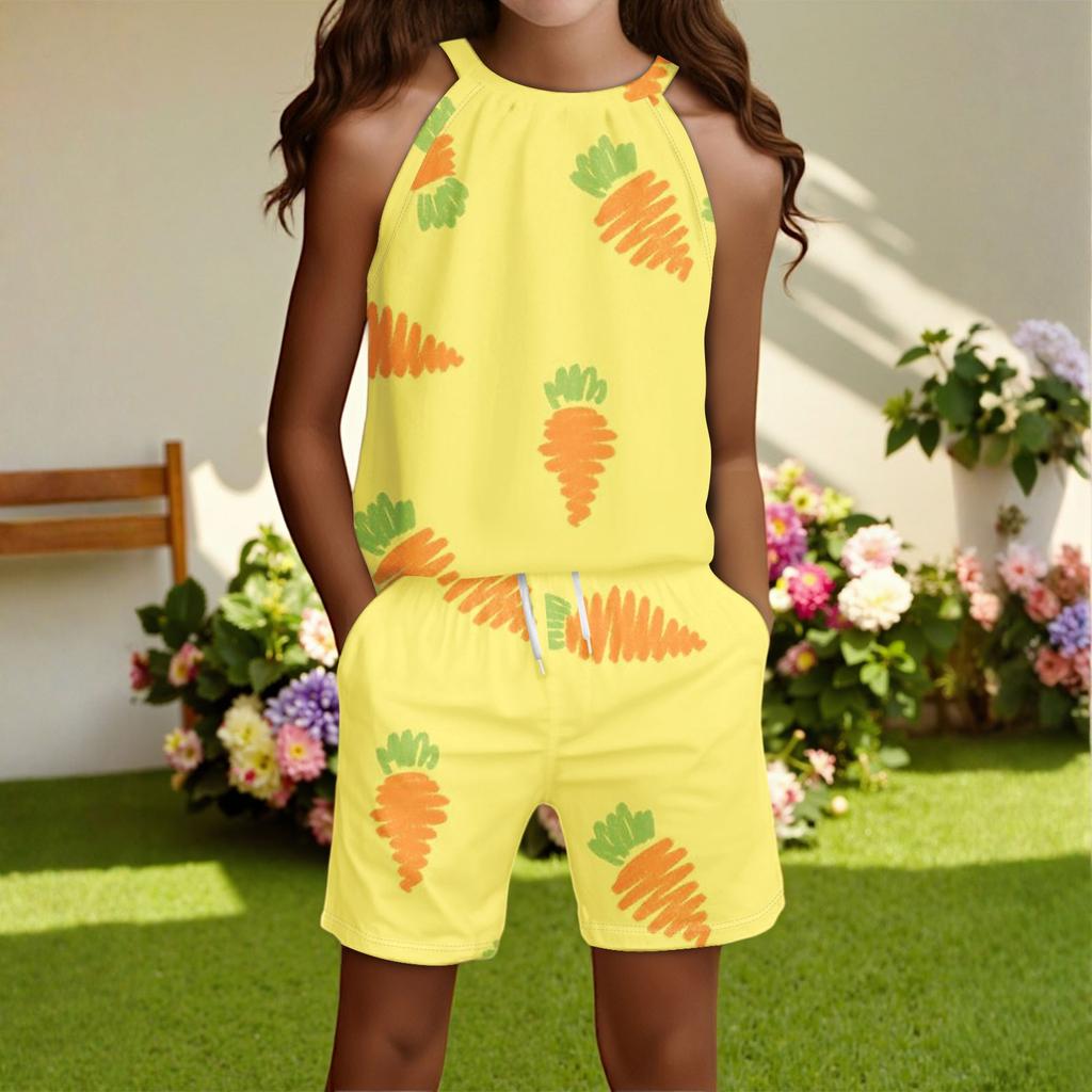 Children's Casual Fashion Round Neck Sleeveless  Top Shorts Set
