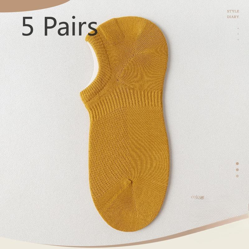 5 Pairs of Boneless Boat Socks Men's Summer Thin Mesh Breathable Socks Invisible Not Off The Heel Anti-odour Shallow Mouth Short Socks