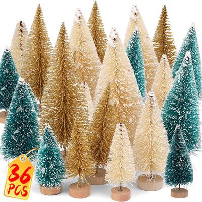 9/36 ks Umělé Mini Vánoční Stromky Dřevěná Základna Figurky Borovice Vánoční Stolní Ozdoby DIY Řemeslo Novoroční Dárky Dekorace
