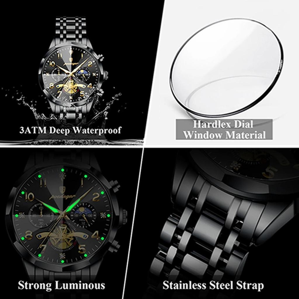 POEDAGAR Exquisite Business Men Watch Waterproof Luminous Chronograph Luxury Man Watches Stainless Steel Men's Quartz Wristwatch
