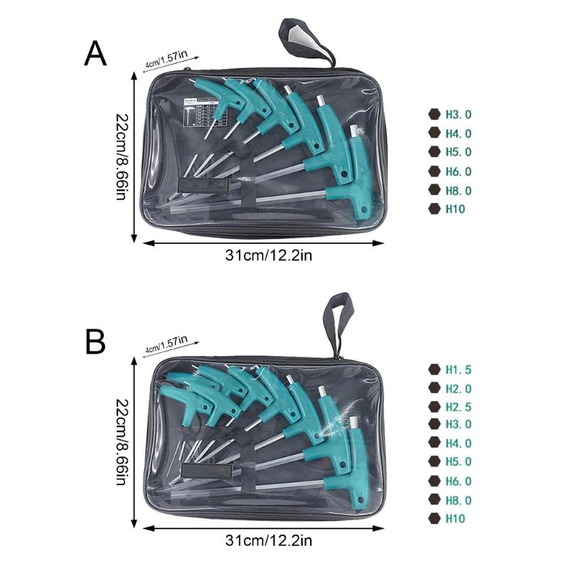 6/9Pcs T-shaped Hand Tool Hex Socket Wrench T-handle Wrench Extended T-Socket Wrench 1.5-10mm for Mechanical Working
