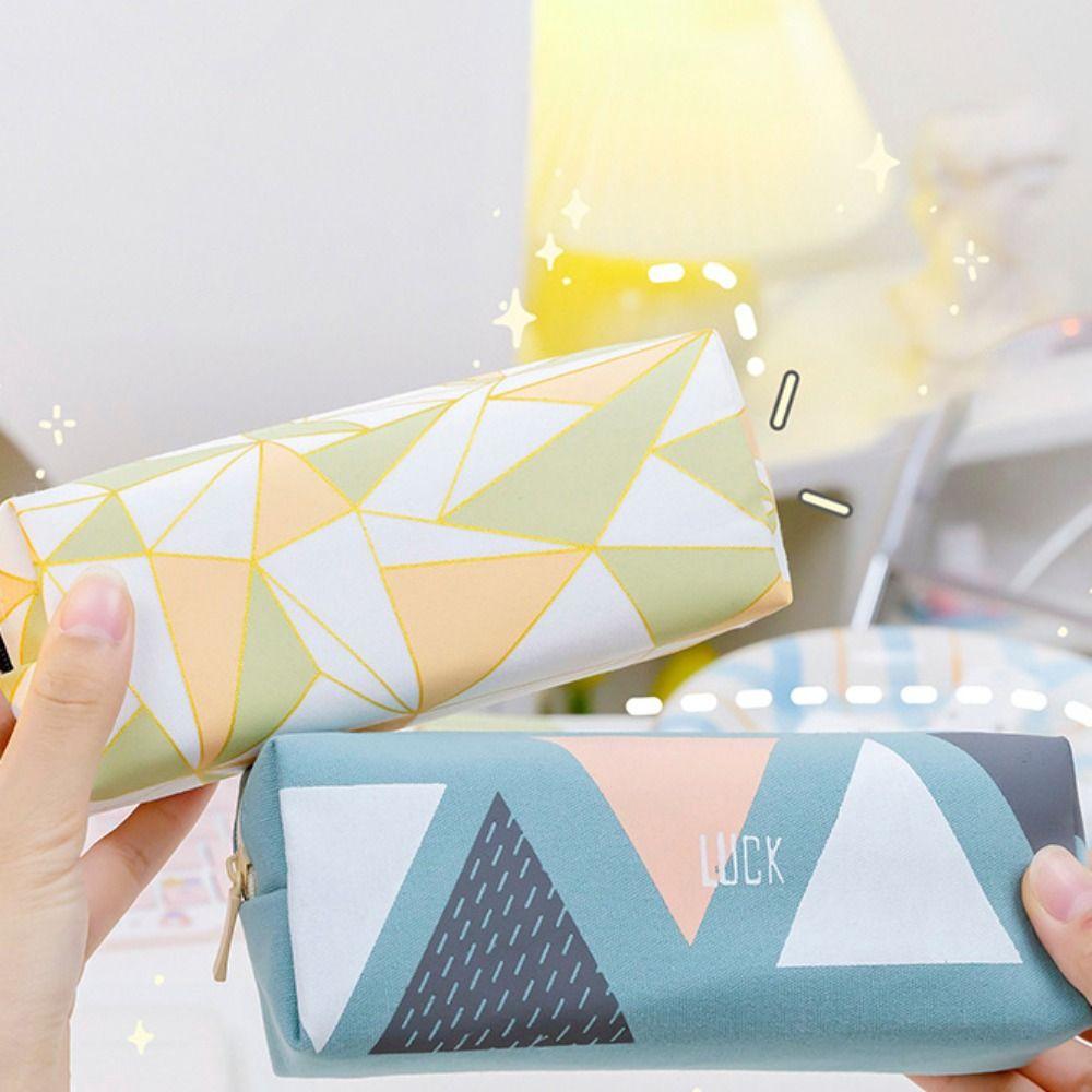 

Geometric Pattern Stationery Storage Bag Zipper Pen Bag Creative Simple Pencil Case Kids style 1