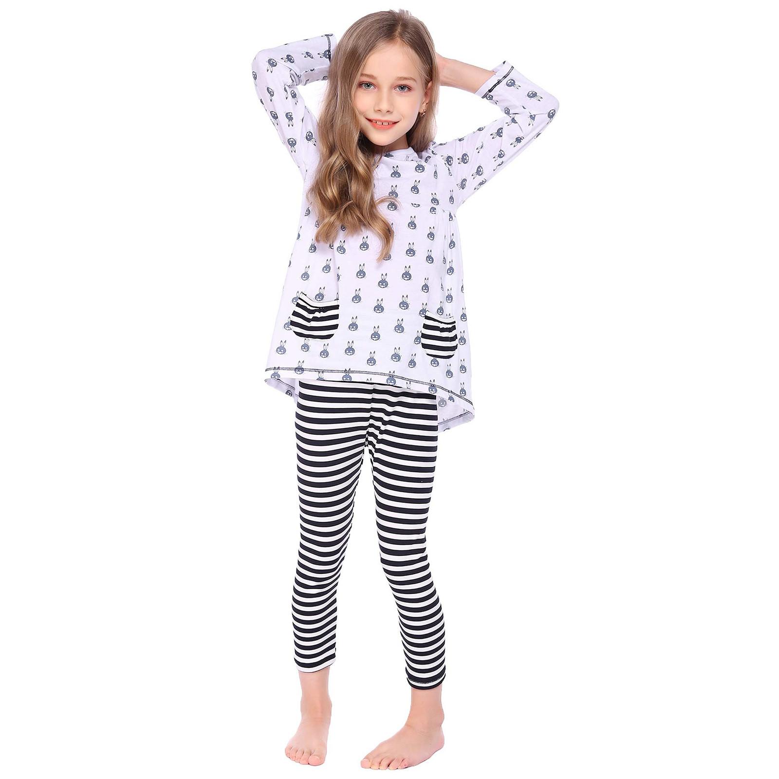 

Комплекты пасхальной одежды для маленьких девочек, комплекты с зайчиками, комплекты из 2 шт., леггинсы в верхнюю полоску