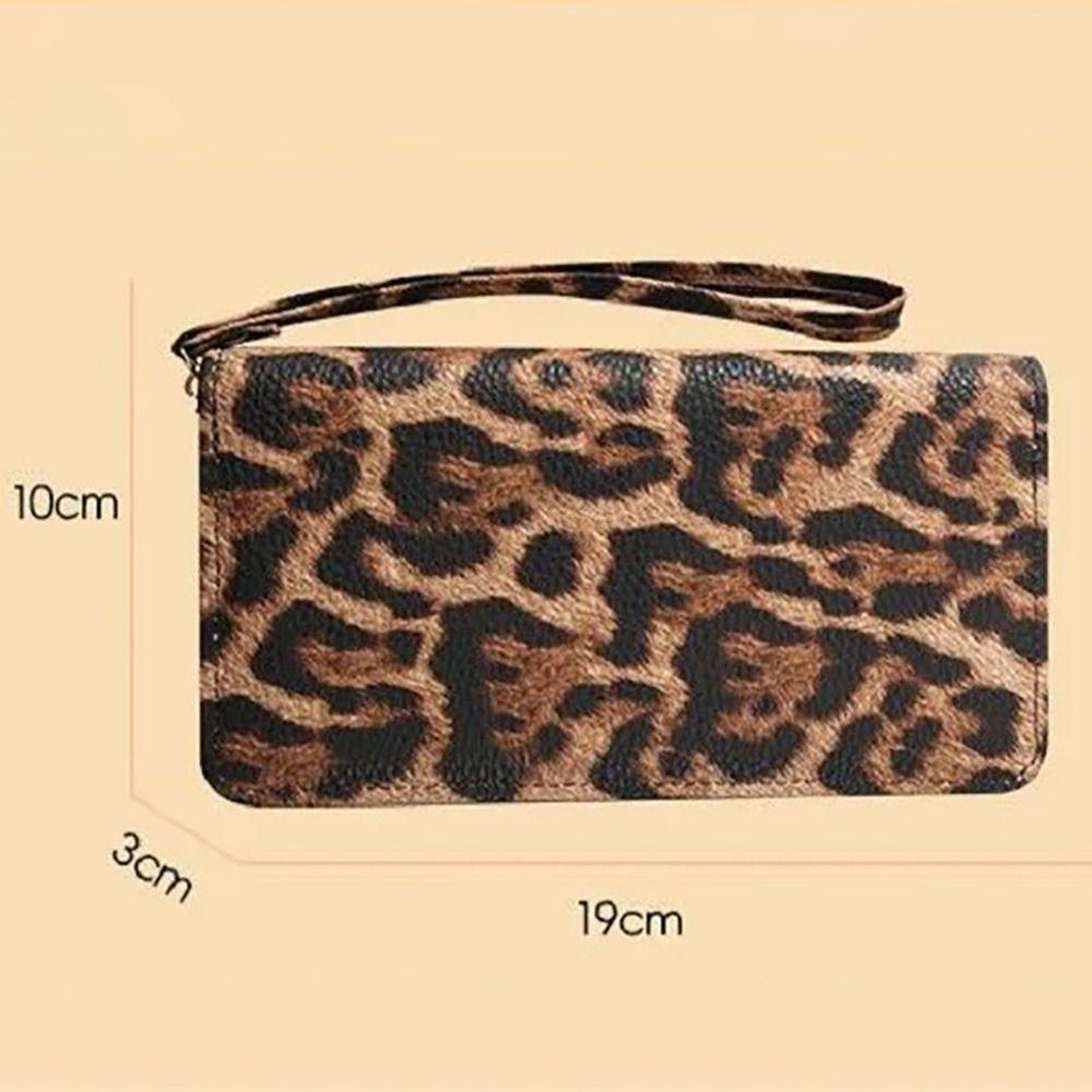 New Leather Leopard Print Wristlet Wallet Long Vintage Credit Card Wallet Zipper Coin Pocket Women