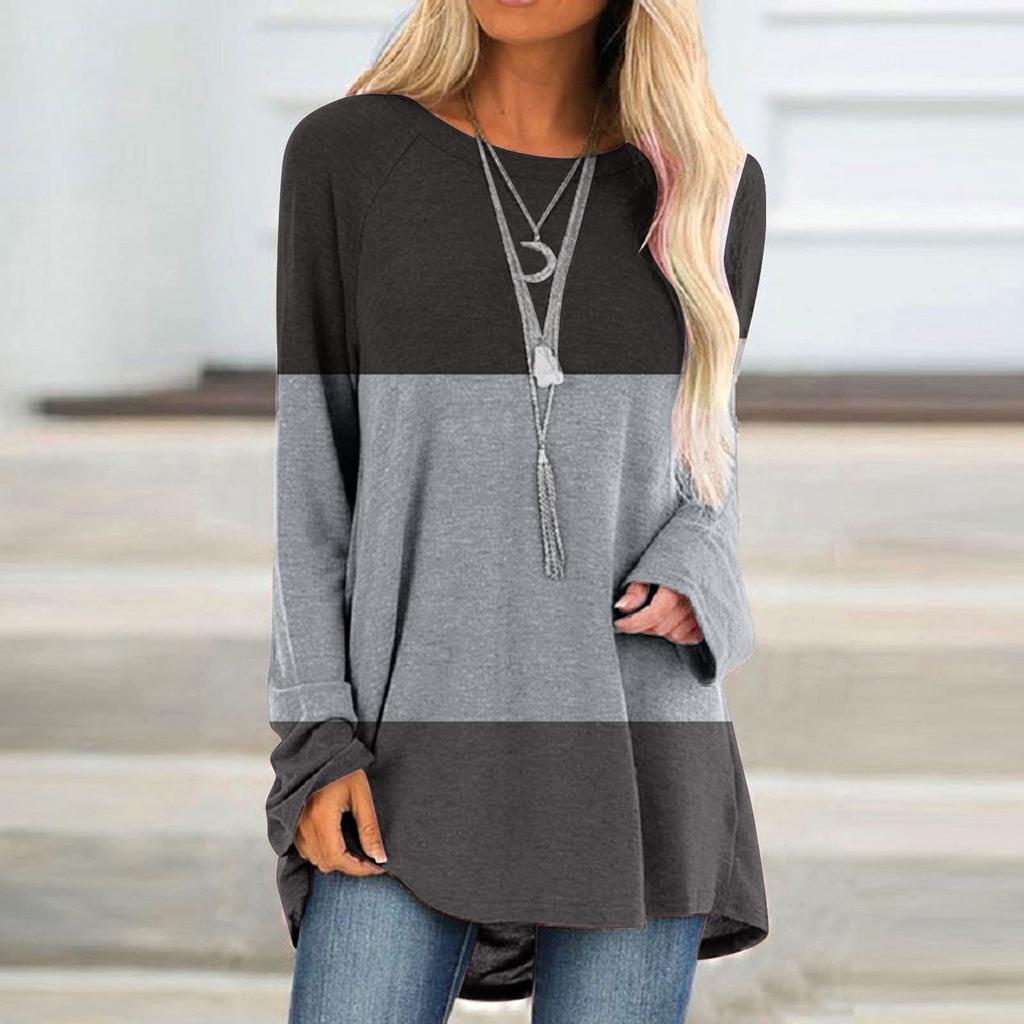 Women's Fashion Casual Irregular Patchwork Color Print Loose Medium Long Long Sleeve Top