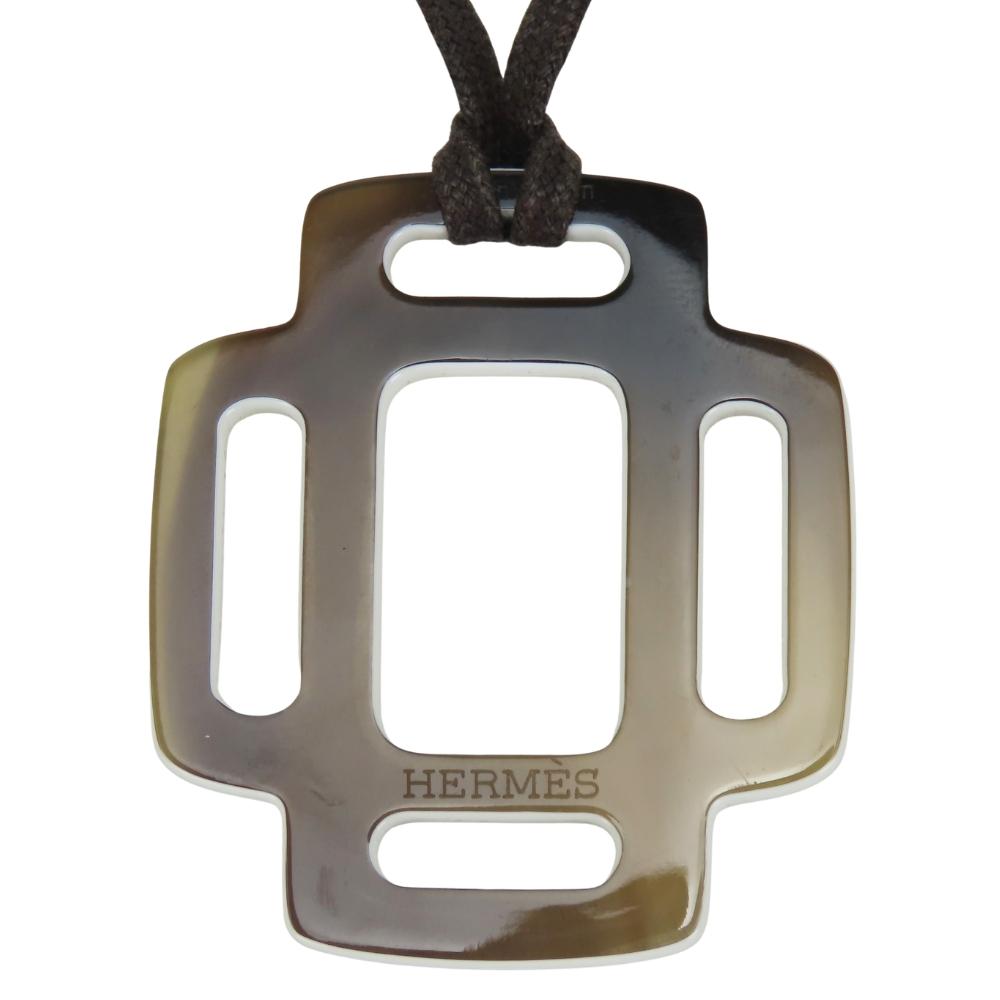 Used HERMES Necklace Rhythm Buffalo Horn 8.6g Brown Long