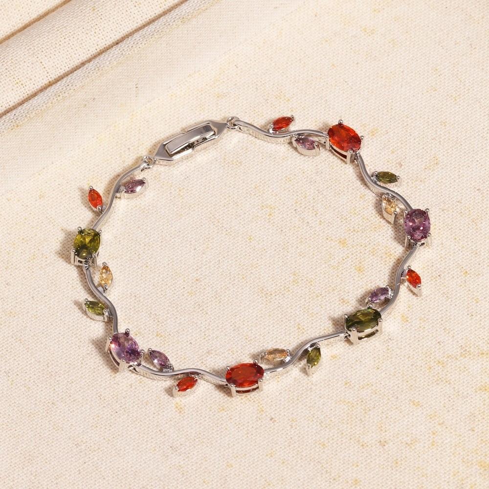 Funkelnde Steine Strass Armband Buntes Kristall Blatt Ranke Armband Hochzeits Schmuck