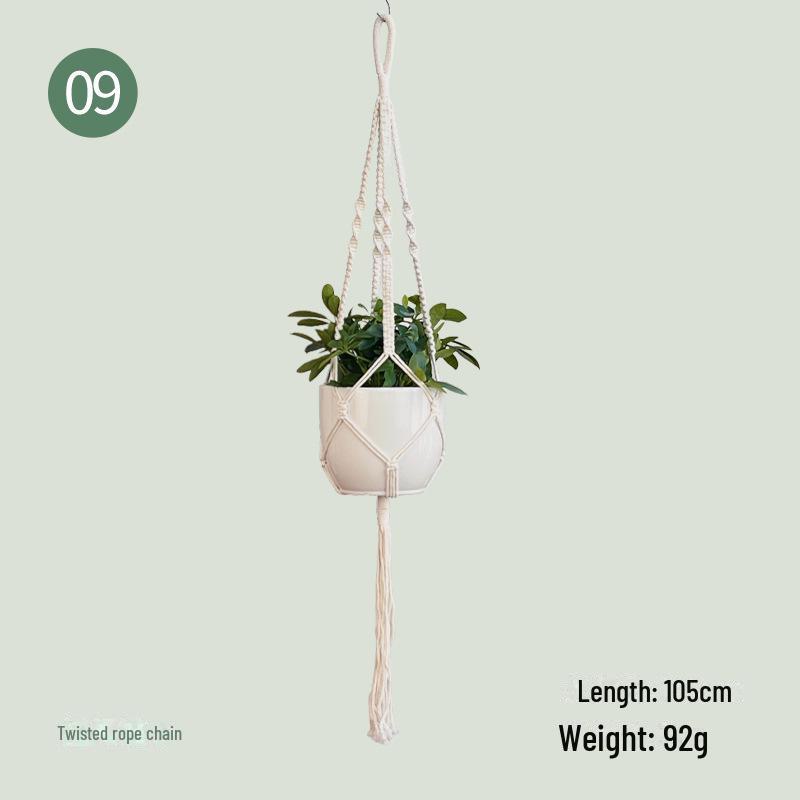 Coș suspendat din frânghie de bumbac țesut manual pentru decorarea balconului