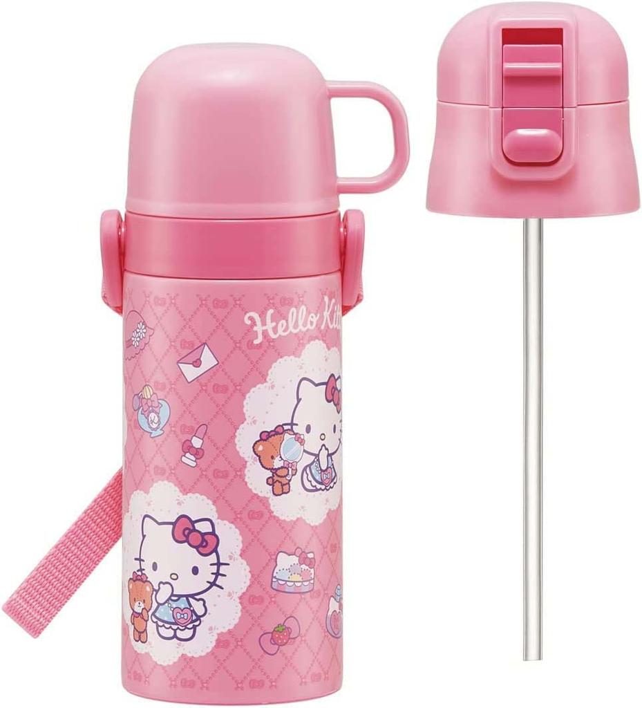 Skater Water Straw Cup Sanrio Hello Kitty Stylish Stainless Small Sports Water Children's Bottle, 2-Way, Drinking, 400ml, Drinking, 350ml, Design,