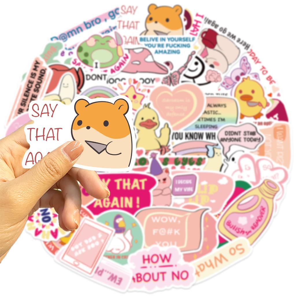 50 Pink Humorous Satirical Cartoon Images Graffiti Stickers Trolley Box Diary Waterproof Stickers