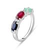Anello in argento con zaffiro naturale, smeraldo, rubino (2076001) 2,5 gr. 925 campioni