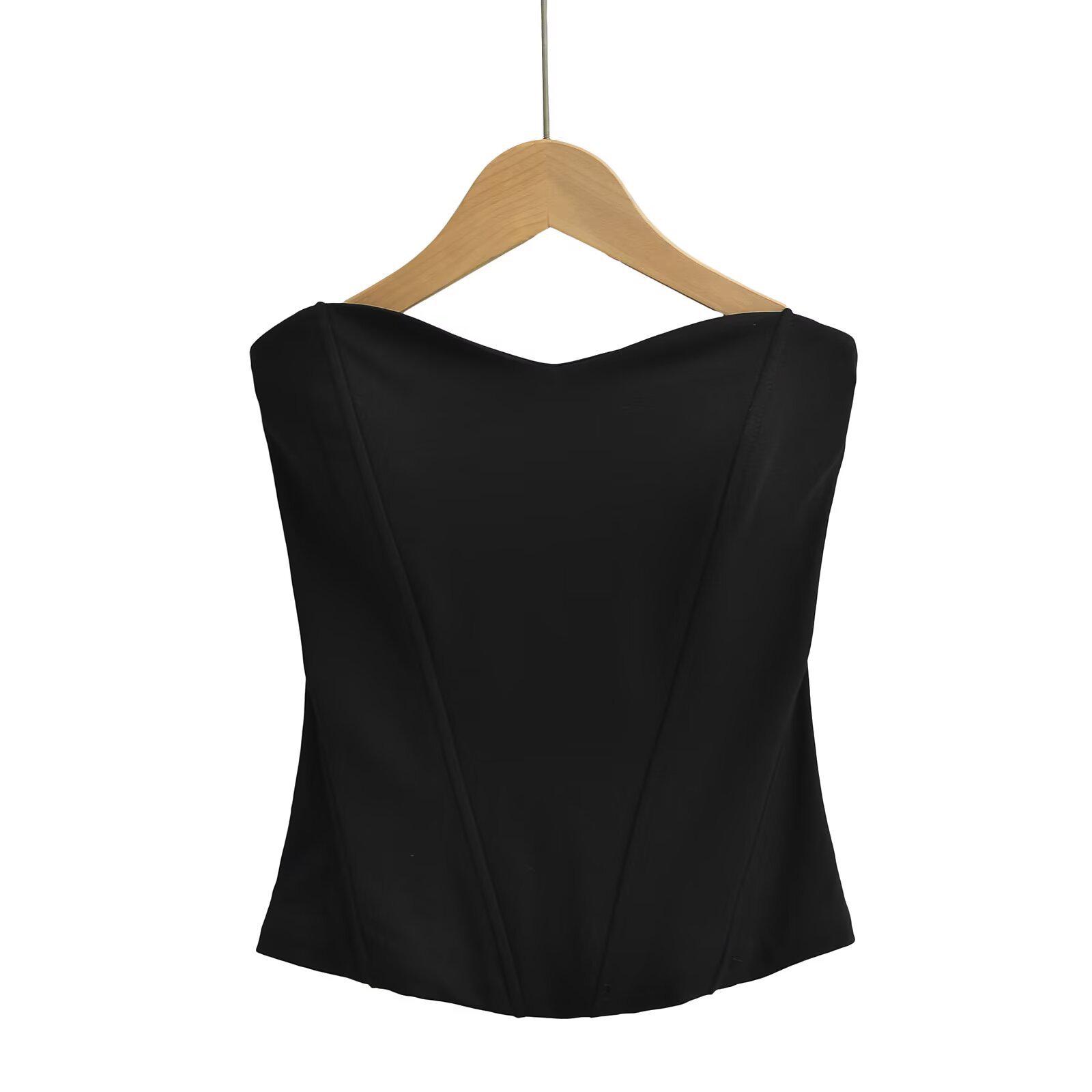 

Женский облегающий топ без бретелей с нагрудными подушечками и противоскользящей полосой, весна/лето 2025 Medium чёрный