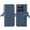 For Xiaomi 14T Case RFID Blocking Genuine Cow Leather Phone Case Ostrich Texture