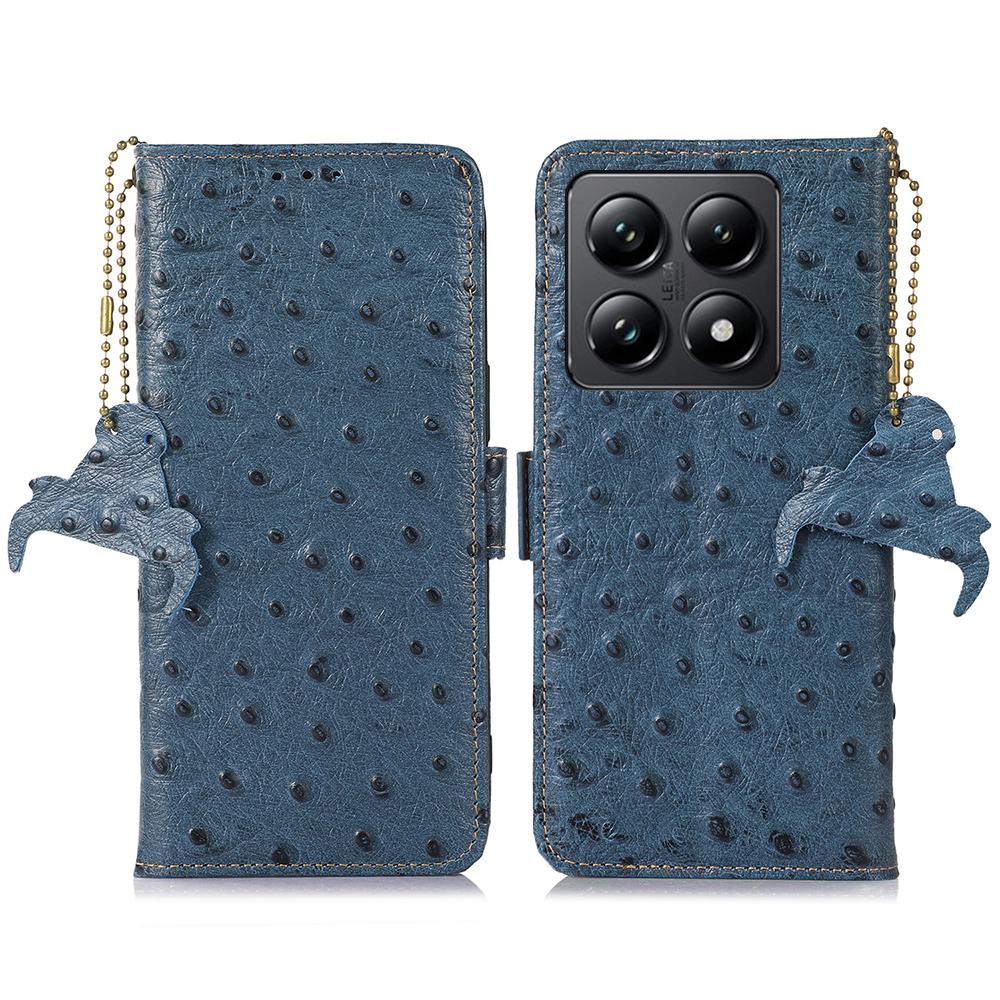 For Xiaomi 14T Case RFID Blocking Genuine Cow Leather Phone Case Ostrich Texture