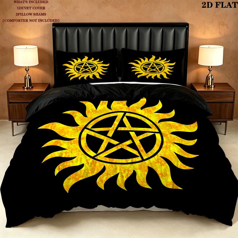 Supernatural Pattern Bedding Quilt Set Quilt Cover Pillowcase Home Birthday Gift(1 * Duvet Cover + 2 * Pillowcase, Without Core)