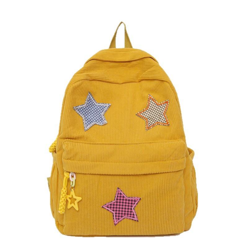 Schoolbag New Corduroy Star Patch Backpack Women's Large Capacity Casual Bag Women's Soft Sister Cute Middle School School Bag