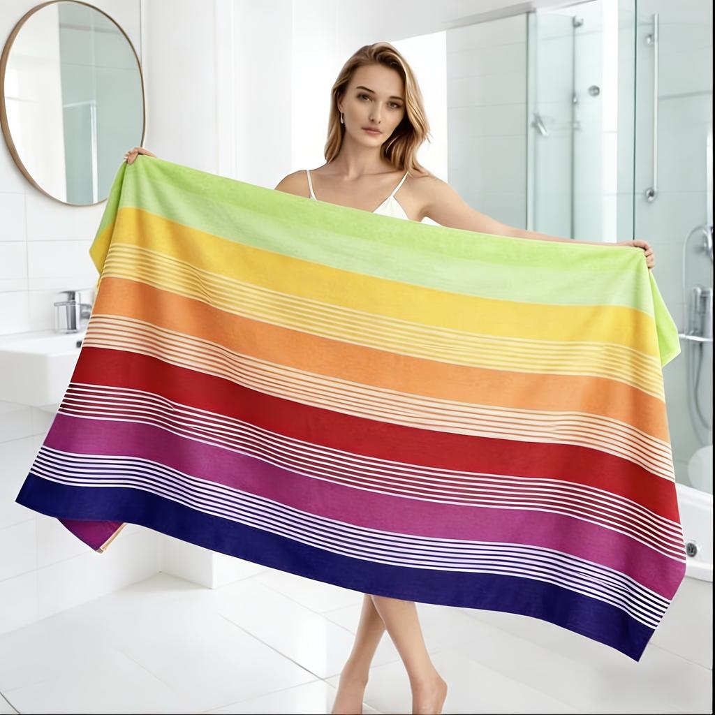Rainbow Gradient Striped Beach Towel Quick Dry Sand Free Oversized Bath Towel for Pool Travel Summer Vacation